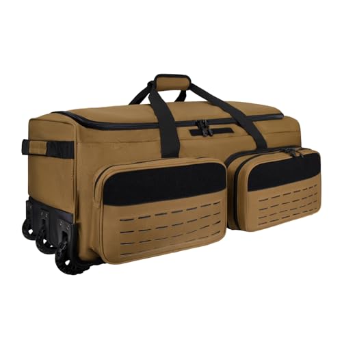 Rolling Duffle Bag with Wheels,120L Large Deployment Bag,Waterproof Military Duffle Bags for Tactical Military Deployment Camping - color: Yellow