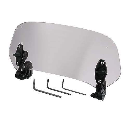 Motoforti 28.5cm Windshield - Adjustable Clip Wind Deflector, Grey Lens, Universal Fit for Most Motorcycles & Scooters - color: Gray