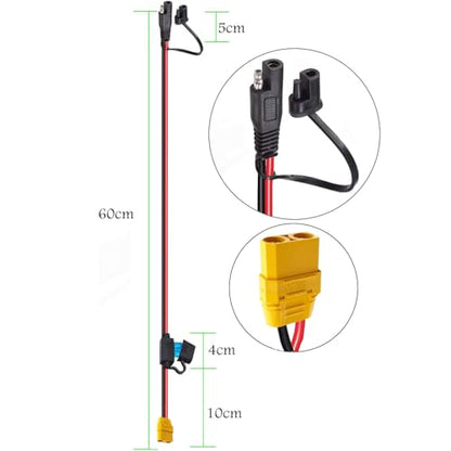 10AWG SAE to XT90 Connector Extension Cable,with 15A Protection Fuse for Safety,SAE Plug XT90 Female Adapter Charger Solar Panel Cable for Solar Generator Portable Power Station(2FT) - size: 10AWG SAE to XT90 - 2FT