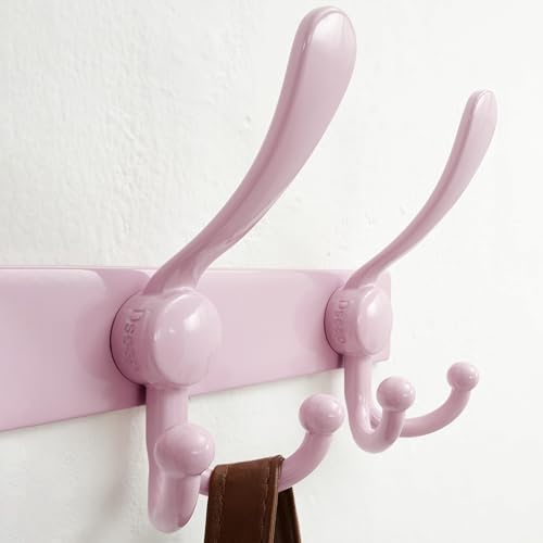 Dseap Coat Rack Wall Mount, Heavy Duty 12-Gauge Base vs Flimsy 1mm, Double-Thick Solid Anti-Snap Hooks, 16” Stud-Mount, Stainless Steel Hanger for Clothes Hat Entryway Closet, Pink, Pack of 2 - color: Pink, size: L=17" (2pcs)
