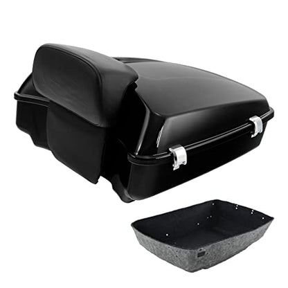 TCT-MOTORPARTS Chopped Tour Luggage Trunk Backrest Pad Chrome Mount Bracket Fit for 2014-2025 Harley Touring CVO Road Glide Street Glide Special Road King Electra Glide - color: Vivid Black Chopped Trunk+Chrome Rack#1
