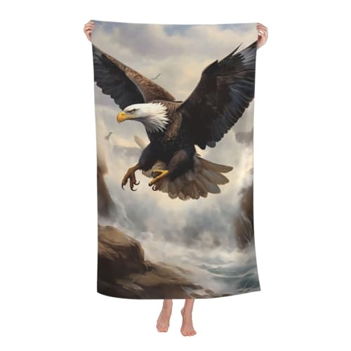Eagle in Flight Beach Towel Bald Eagle Sand-Free Microfiber Bath Towel Ultra Soft Quick Dry Pool Towel Absorbent Towel Lightweight Towel for Outdoor Bathroom Swimming Decor 31inx51in - color: Color 101