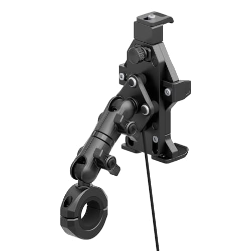 Tackform Aluminum Motorcycle Adventure Phone Mount - Vibration Dampening and Wireless Charging | Fits 7/8" to 1-1/4" Handlebars | Compatible with iPhone, Galaxy, More | 3.5" Long Arm | Black - color: Black, size: 7/8" to 1-1/4"