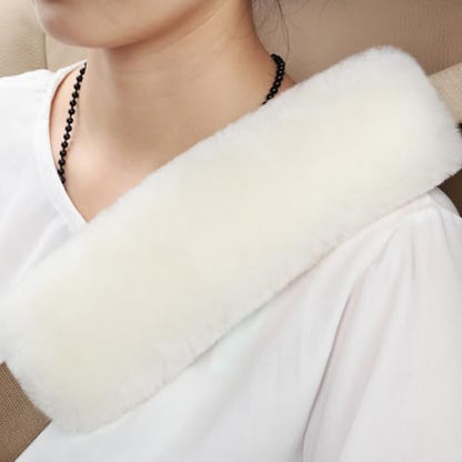 Soft & Cozy Australian Sheepskin Car Seat Belt Covers,2 Pack Fluffy Seatbelt Pads, Genunie Sheepskin Fur Shoulder Straps Cushions for Adults Kids Women and Men (Beige White) - color: Beige White