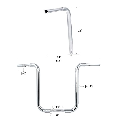 Green-L 1 1/4" Ape Hanger 18" Rise Handlebars Fit for Harley Sportster XL883 XL1200 Softail FLST FXST Custom Motorcycle 1.25" Handle Bar - size: 18" Rise, style: Style B Chrome