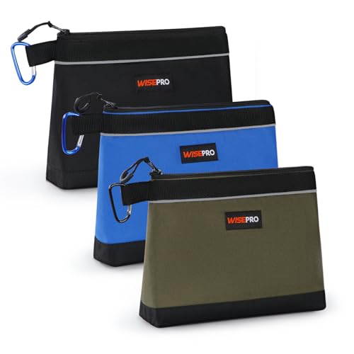 Tool Pouches with Zipper, Multi-Purpose Utility Tool Bags Organizer for Small Hand Tools, Screws, Nails, Pliers & Wrenches, Storage Pouch Set for Electricians, Plumbers, HVAC & Mechanics - color: Blue, Black and Army Green, size: 3 PCS Small
