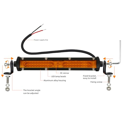 Ultra Slim Single Row Yellow LED Offroad Lights Bar Driving Fog Lights Bar 2Pcs 7Inch Waterproof Auxiliary Work Lights Grille Lights Bar fit for Motorcycle Truck Trator ATV UTV Golf Cart Boat Cars - size: Yellow