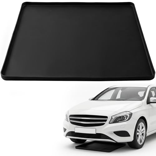 Oil Spill Mat for Under Car, Garage Floor Mat Drip Tray, Soft Silicone Oil Drip Pan with Raised Edge, Non-Slip No Splatter Driveway Pad for Auto & Home Floor Protection