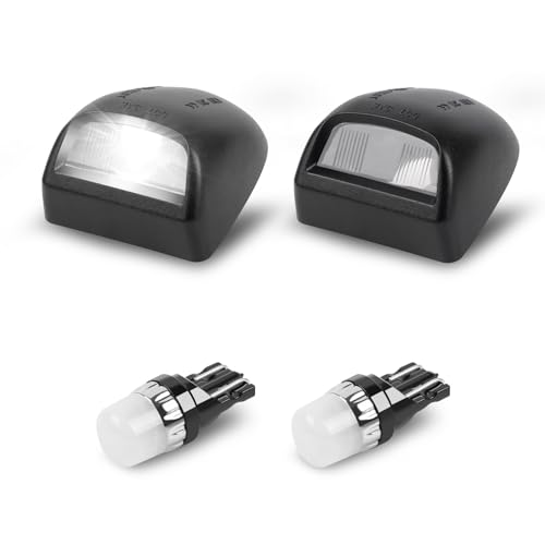 License Plate Light Lamp Lens White 6000K LED Bulbs Black Rear Housing 1999-2013 Chevy Silverado GMC Sierra 1500 2500 3500 Suburban Tahoe Avalanche for Cadillac, Pack of 2 Tag Lamp - color: Black with Bulb
