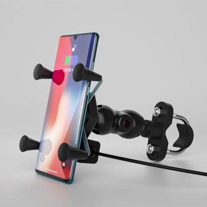 Motorcycle Phone Mount with USB Charger, X-Shaped Anti-Shake Phone Holder for Electric Bike Navigation and Quick Charging on Handlebar