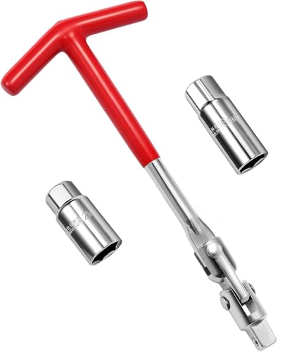 Spark Plug Socket Wrench Set, T-Handle Spark Plug Removal Tool with 5/8 Inch (16mm) and 13/16 Inch (21mm) Sockets, Flexible Spark Plug Tool for Lawn Mowers, Motorcycles and Small Engines
