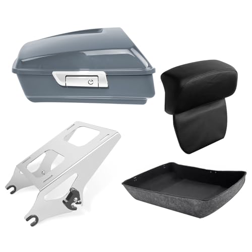 TCT-MOTORPARTS Chopped Trunk Luggage Kit w/Backrest Pad Two-Up Mounting RackFit For Harley CVO Street Glide 2014-2024 Gunship Gray - color: Fit for Gunship Gray #1