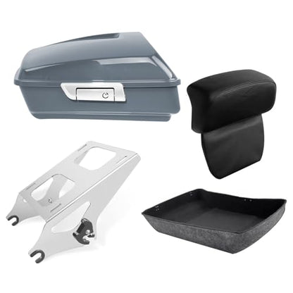 TCT-MOTORPARTS Chopped Trunk Luggage Kit w/Backrest Pad Two-Up Mounting RackFit For Harley CVO Street Glide 2014-2024 Gunship Gray - color: Fit for Gunship Gray #1
