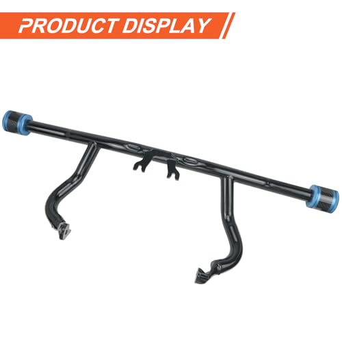 Engine Guard Flat Out Crash Bar for 2014-2025 Harley Touring Street Glide Road Glide Road King Electra Glide Ultra Models (Gloss Black w/Blue CNC) - color: Gloss Black w/Blue CNC