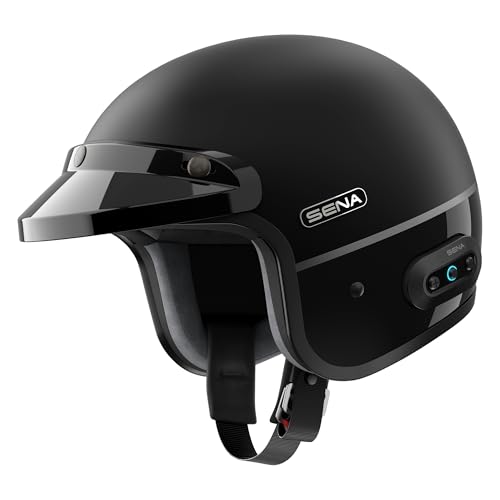 Sena Surge Mesh Intercom Enabled Open Face Smart Motorcycle Helmet (Matte Black/Gloss Black, XXL) - color: Matte Black/Gloss Black, size: XX-Large