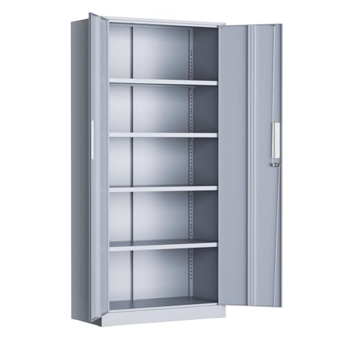 Greenvelly Metal Garage Storage Cabinet, 72” Tall Locking Steel Cabinet with 2 Doors and 4 Adjustable Shelves, Utility Metal Filing Cabinet with Lock for Home, Office, Garage, School (Dark Grey) - color: Dark Grey, size: 72 inch