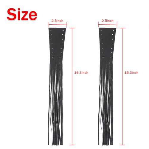Motorcycle Brake Clutch Covers, Handlebar Tassels Fringe Leather Throttle Grip Covers with Ribbon 2Pcs (Black)