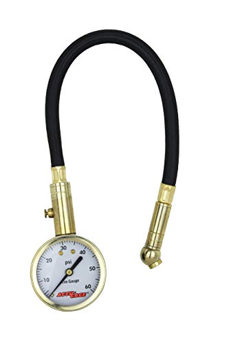 Accu-Gage by Milton Dial Tire Pressure Gauge with Swivel Angle Air Chuck and 11 in. Braided Hose - ANSI Certified for Motorcycle/Car/Truck Tires (0-60 PSI)