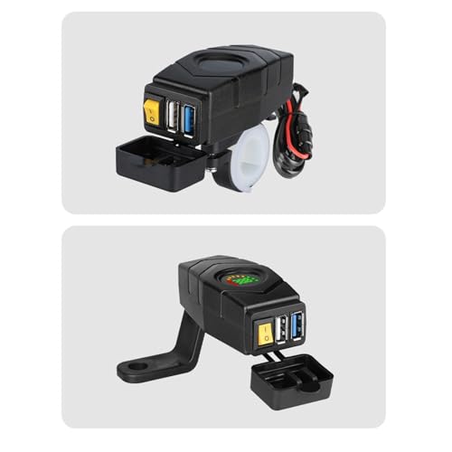 Handbar USB Charger for Motorcycle with ON/Off Switch, with LED Light Display, Handlebar/Rear-View Mirror 2 Ways Installation