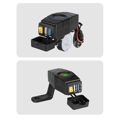 Handbar USB Charger for Motorcycle with ON/Off Switch, with LED Light Display, Handlebar/Rear-View Mirror 2 Ways Installation