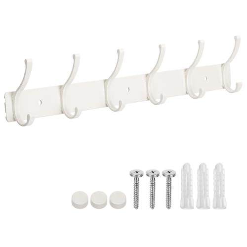 Dntorx Coat Rack Wall Mount, 1 Pack Coat Hooks Hanger Wall Double Hook Rack Rail Towel Hat Rack Entryway Bathroom Hanger Organizer for Robes, Clothes, Bags, Hat(White) - color: White, size: 1 Pack