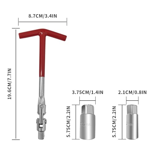 Spark Plug Socket Wrench Kit，T-handle with two 6mm (5/8") & 21mm (13/16") replacement wrenches Removal Tool for for Motorcycles Lawn mowers and Small Motor Vehicles