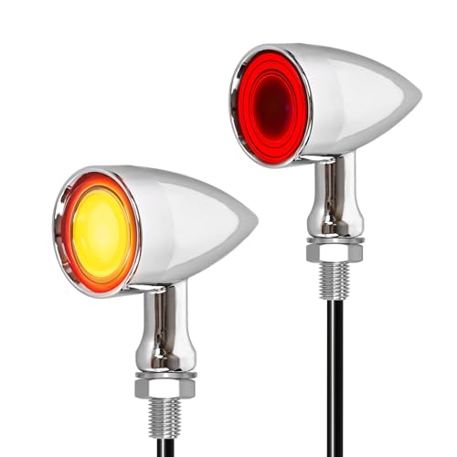 Motorcycle LED Turn Signals - 2PCS Chrome Bullet Rear Blinkers Indicator Motorcycle Tail Lights Compatible with Honda Yamaha Suzuki Kawasaki Harley Sportster Dyna - color: Chrome(Rear)