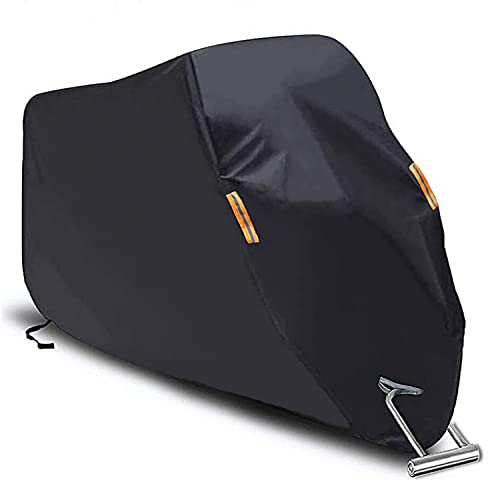 SEAZEN Motorcycle Cover Waterproof Outdoor, 5 Layer Heavy Duty Motorcycles Vehicle Cover Dustproof UV Protection with Night Reflective Straps and Lock-Holes (Motorcycle-XXL UP to 114") - size: Motorcycle-XXL UP To 114"