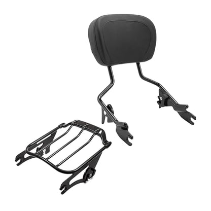 Detachable Sissy Bar Upright Passenger Backrest Pad & Air Wing Two Up Luggage Rack Fit for Harley Touring Road King Street Glide Road Glide 2009-2025 - color: Black #1