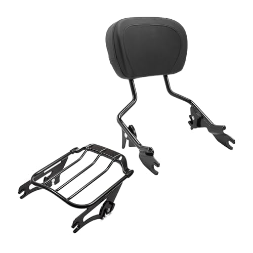 Detachable Sissy Bar Upright Passenger Backrest Pad & Air Wing Two Up Luggage Rack Fit for Harley Touring Road King Street Glide Road Glide 2009-2025 - color: Black #1