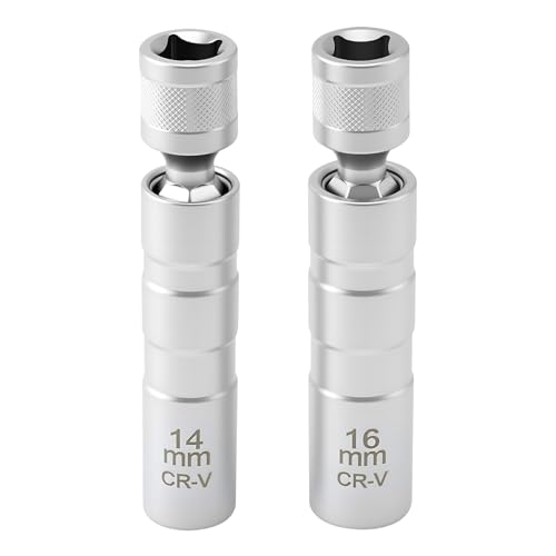 2PCS Spark Plug Socket, 14mm & 16mm Magnetic Swivel Spark Plug Socket, Thin Wall 12 Points 3/8" Drive Spark Plug Removal Tool with 360-degree Rotation, Compatible with Motorcycle, Car, SUV
