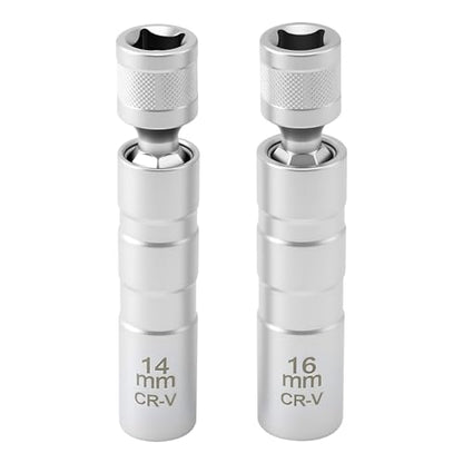 2PCS Spark Plug Socket, 14mm & 16mm Magnetic Swivel Spark Plug Socket, Thin Wall 12 Points 3/8" Drive Spark Plug Removal Tool with 360-degree Rotation, Compatible with Motorcycle, Car, SUV