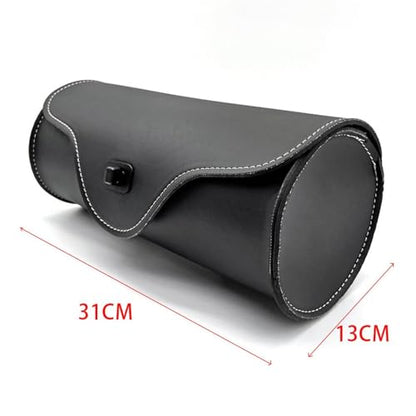 Universal PU Leather Motorcycle Fork Bag Saddlebag, Black with Mounting Straps Motorbike Tool Pouch Tail Rack Storage Bag