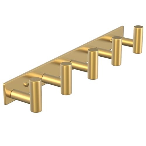 PMMASTO Coat Rack Wall Mounted, 5 "T Shaped Wall Hooks for Hanging, Heavy Duty Stainless Steel Coat Hook Rail for Hat Towel Robes in Bathroom Kitchen Mudroom Entryway (Gold, 1 Pack) - color: Gold, size: 5 "T" Hooks, 1PACK
