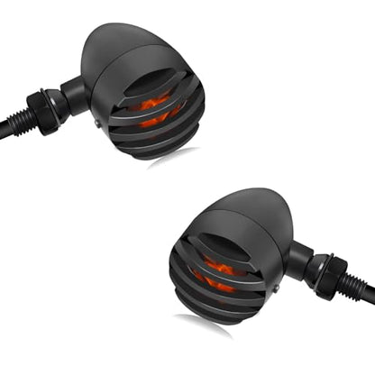 NTHREEAUTO Motorcycle Blinkers, Waterproof Aluminum Bullet LED Turn Signals, Universal Amber Indicator Light Compatible with Harley Dyna, Honda, Yahama, Bobber,Suzuki and Kawasaki 12V Motorbikes - color: Black/Amber