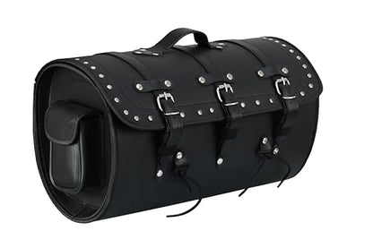 Vance Leather Studded PVC Motorcycle Tail Bag w Quick-Release Straps, Dual Side Pockets, Universal Fit Storage for Cruiser and Touring Motorcycles - style: Studded