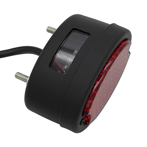 FATECIM Motorcycle Custom Oval-shaped LED Tail Light Cat Eye Rear Running Light Brake Light Stop Light Red Lens Integrated License Plate Lamp Universal Fit for Motorcycle/Cruisers/Bikes(Black) - color: 3035-Black
