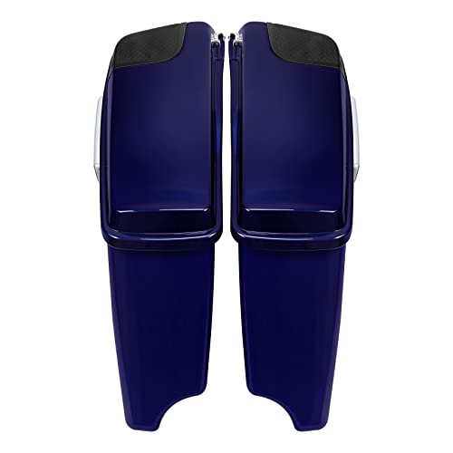 HR3 Zephyr Blue/Black Sunglo 4" Stretched Saddlebags w/Speaker Lids Compatible with 2020 Road Glide Special Road Glide Limited Street Glide Special Ultra Limited (Replace for OEM) - color: Zephyr Blue / Black Sunglo