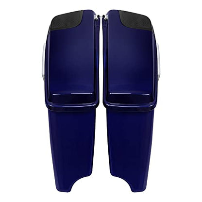 HR3 Zephyr Blue/Black Sunglo 4" Stretched Saddlebags w/Speaker Lids Compatible with 2020 Road Glide Special Road Glide Limited Street Glide Special Ultra Limited (Replace for OEM) - color: Zephyr Blue / Black Sunglo