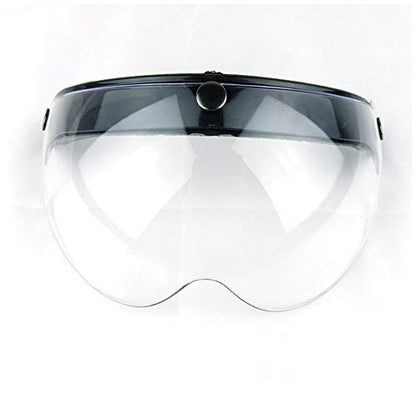 WANCAR Universal Motorcycle Retro Pilot-Style Standard 3 Snap-Button Visor Flip Up Down Open Face Helmet Wind Shield(Clear) - color: Clear