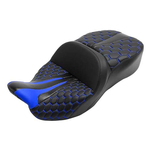 SLMOTO Hammock Motorcycle Passenger Seat - Bagger Comb Strapped 2-Up One-Piece Fit for Harley Touring Road King FLHR Street Glide FLHX Road Glide FLTRX Electra Glide FLHT 2009-2023 Blue - color: Gel Style A Blue