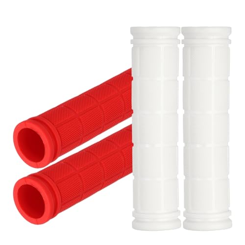 2 Pair Soft Rubber Handlebar Grips, Bicycle Handlebar Grips Bike Handle Bar Wrap Non-Slip 4.5 Inch - Fitting for Mountain Bikes/Road Bicycles/Scooter - color: White/Red