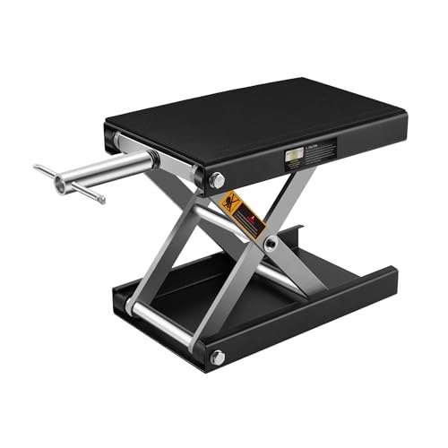 Motorcycle Lift - 1100 LBS Motorcycle Scissor Lift Jack with Wide Deck & Safety Pin, 3.7"-14" Heavy Duty Steel Motorcycle Table Lift Jack for Bikes ATVs Garage Repair Center Stand Lift Jack, Black
