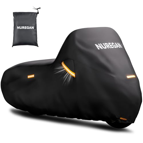 Heavy Duty Motorcycle Cover Waterproof Outdoor, Universal Fit with All Season Protection & Ventilation Vents for Harley Davidson, Indian, BMW Cruiser, Touring, ADV Storage up to 104 Inch
