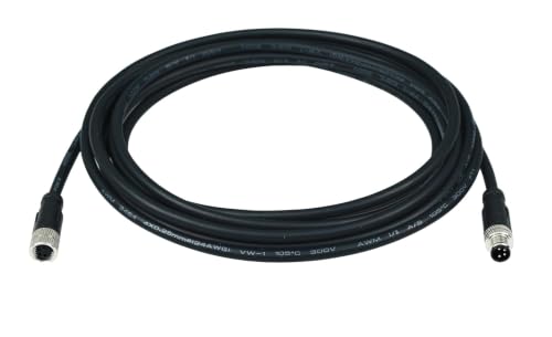 M8 4-Pin Male to Female Connector Cable, A-Coded Straight Circular Industrial Molded Cable, IP67 Waterproof Unshielded PVC Wire, 30V 3A AC/DC, AWG24 - size: 5m, style: 4pin