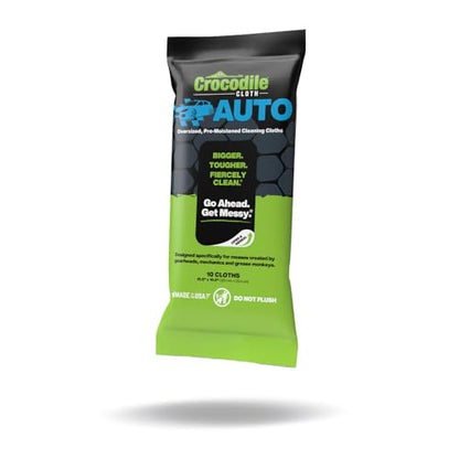 Crocodile Cloth Auto Cleaning Wipes – 10 XL (15" x 10") Disposable Wipes for Car Engine Degreasing, Body Detailing & Tire Cleaning – Cuts Grease, Oil, Adhesives on Hands, Tools, Parts & More - size: 10 Count (Pack of 1)