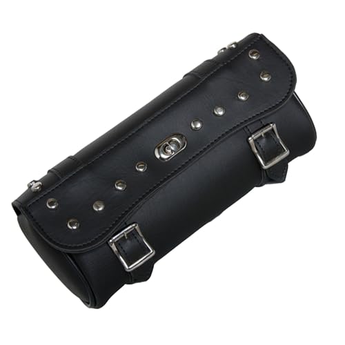 Daniel Smart Large Two Strap Tool Bag - Waterproof and Durable Premium Synthetic Leather with Stunning Twist and Pin Buckle Lock Design with Studs - style: Motorcycle Tool Bag