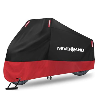 NEVERLAND Motorcycle Cover Waterproof Outdoor, 300D Motorcycle Cover Heavy Duty Outdoor All Season Protection, Universal Motorbike Cover with Night Reflective, Lock-Holes, Storage Bag (Up to 86") - size: L