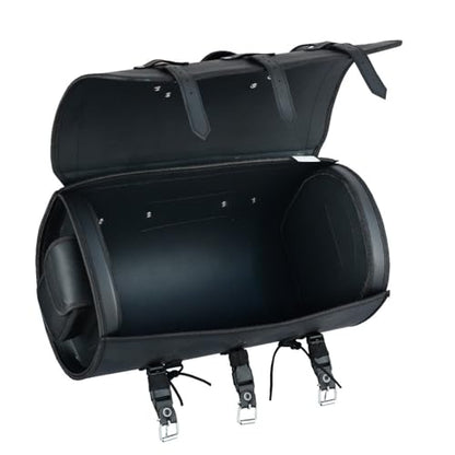 Vance Leather Plain PVC Motorcycle Tail Bag w Quick-Release Straps, Dual Side Pockets, Universal Fit Storage for Cruiser and Touring Motorcycles - style: Plain