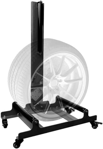 Rolling Wheel Detailing Stand – Heavy-Duty Tire Cleaning and Polishing Roller with 3-Way Rotating Rollers for Ceramic Coating, Tire Shine, Car Wheel Wash – Garage Accessory for Auto Detailers - color: Black
